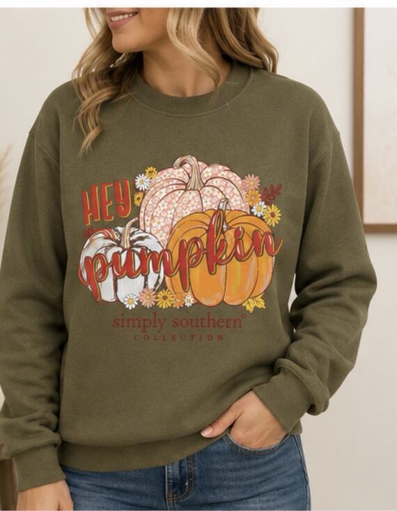 Simply Southern Tops - Simply Southern Hey Pumpkin Graphic Sweatshirt Olive Green Women’s XL